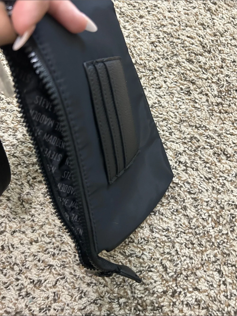 Steve Madden Black Logo Wristlet Pouch